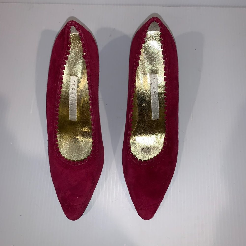 Perry Ellis Red 3 Inch Suede Heels Size 7 - Picture 3 of 5